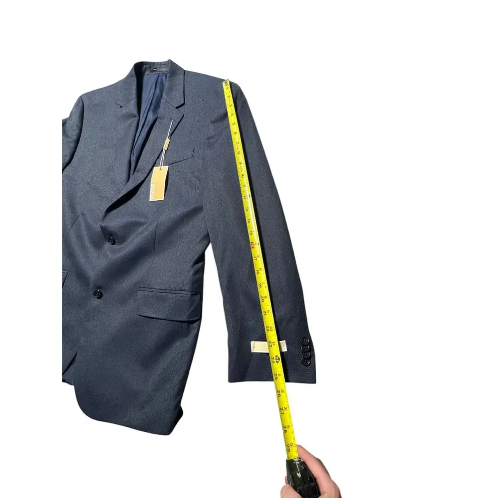 NWT Michael Kors Blazer Jacket Mens 42 Blue Houndstooth Two Button Notch Lapel